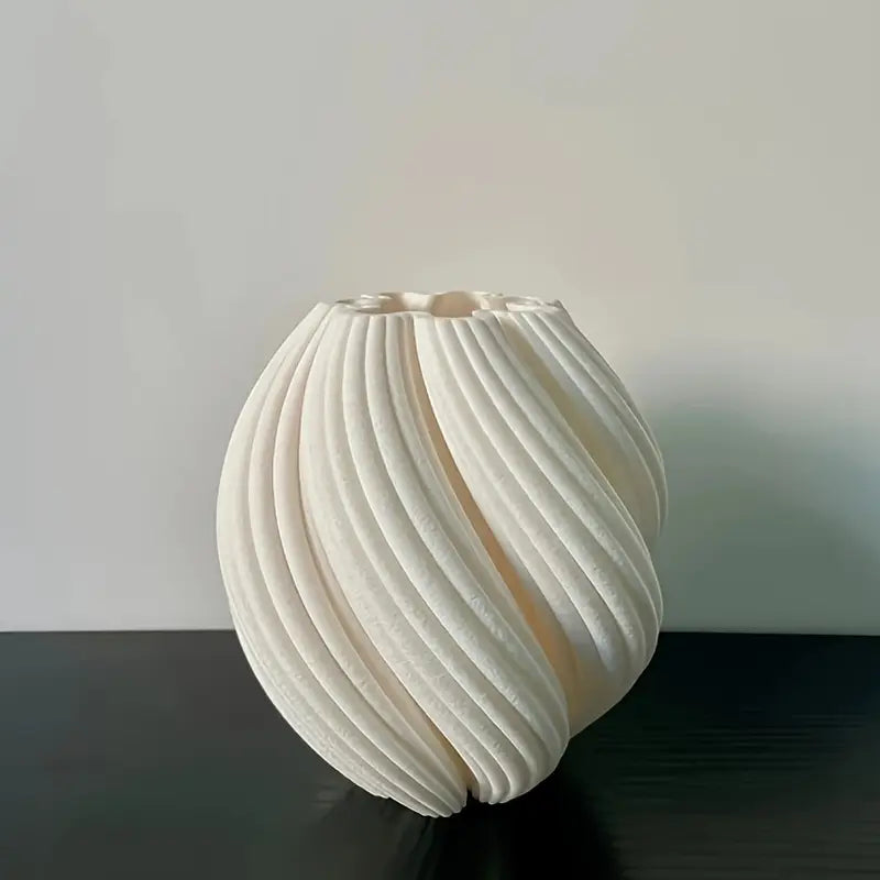 Stylish White Minimalist Wavy Vase for Pampas Grass