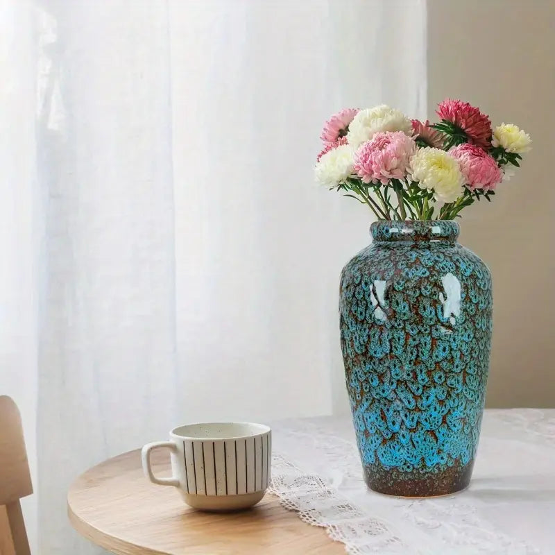 Large Unique Ceramic Vase, 11 Inch Modern Artistic Decorative Flower Vase