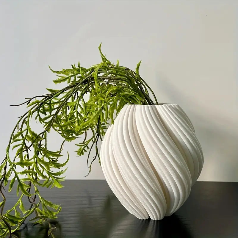 Stylish White Minimalist Wavy Vase for Pampas Grass
